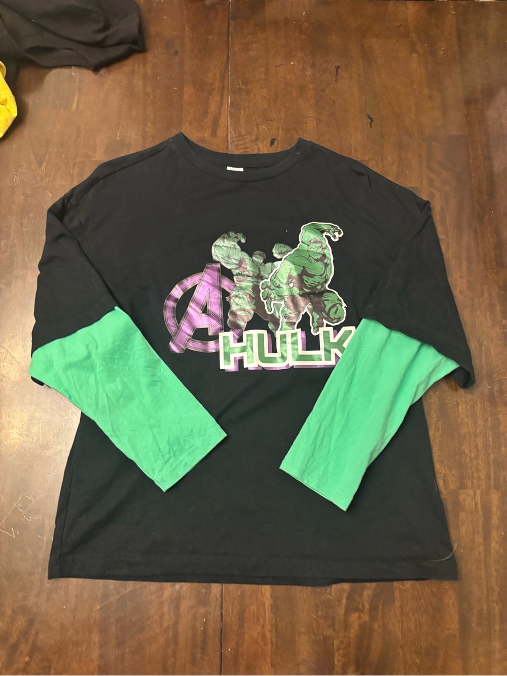 Marvel Black and Green Hulk Layered-Look Long Sleeve Tee